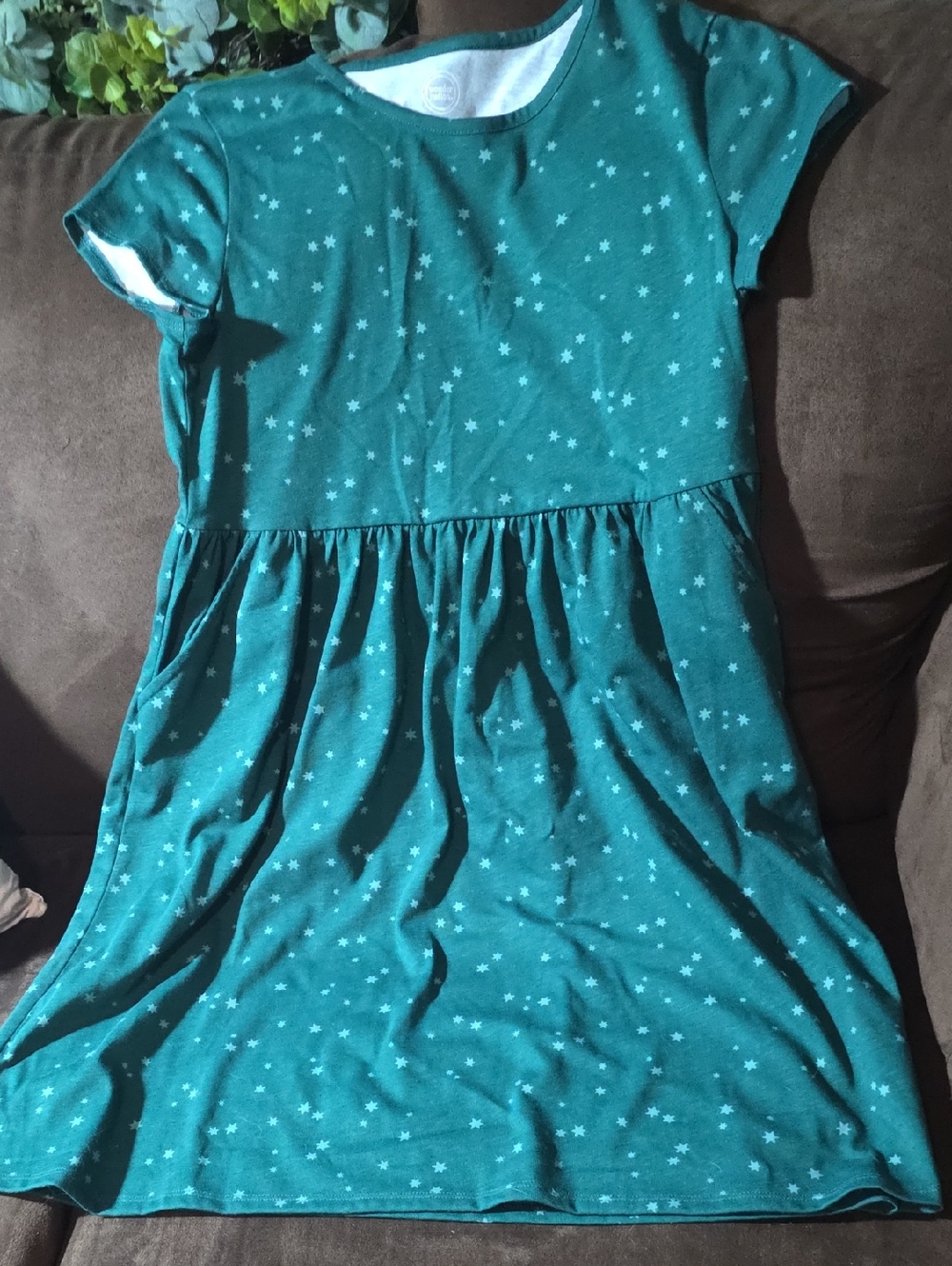 Wonder nation. Kids Teal Star Print Short-Sleeve Dress With pockets.